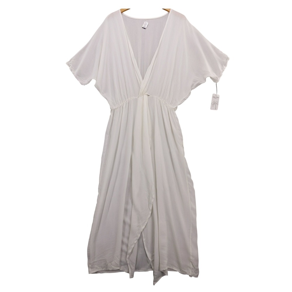 Dippin Daisys Maxi Dress Swim Coverup Women XL Ivory V-Neck‎ Twist Front
